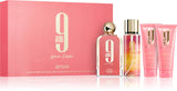 Afnan 9 AM Pour Femme 4-Piece Set (3.4 oz EDP Spray, 3.4 oz Shower Gel, 5.0 oz Body Mist, 3.4 oz Body Lotion)