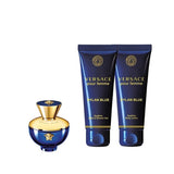 Versace Dylan Blue 3 Piece Mini Set for Women Set Includes:5ml Eau De Parfum +25ml Body Lotion +25ml Bath Shower Gel.