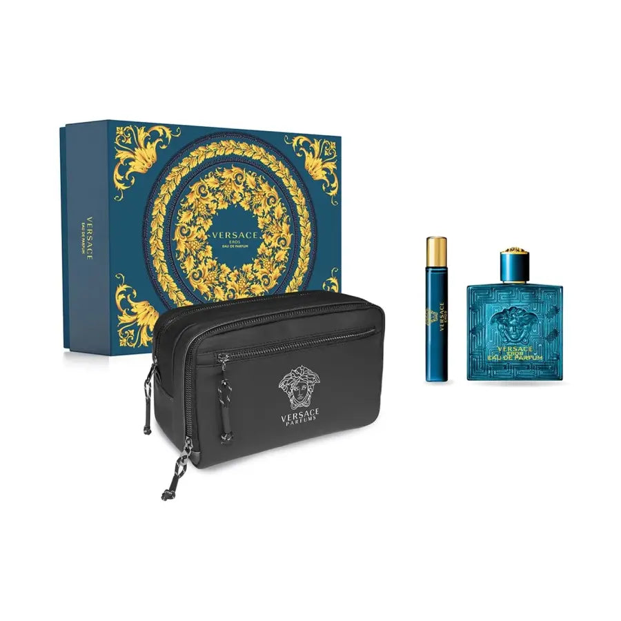 VERSACE EROS 3PC 3.4 EDT SPR, 10ML EDT MINI, TOILETRY BAG (M)