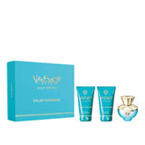 Versace Dylan Turquoise 4 Pcs Set: 3.4 Eau Detoilette Spray + 3.4 Body Gel + 3.4 Shower Gel +Travel Bag